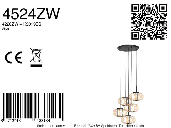 Hanglamp silva 4524zw – 5-lichts bamboe design ø31cm trendy