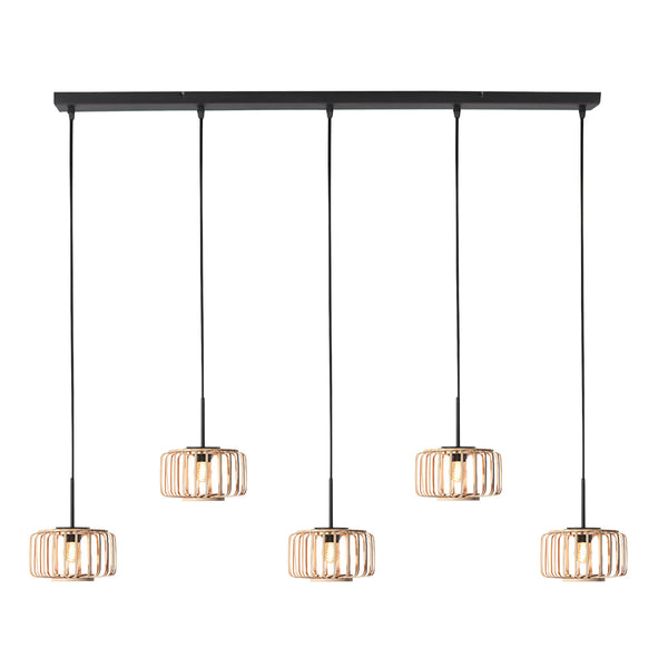 5-lichts hanglamp breeza-beach 4527zw zwart bamboe kap ø20 cm