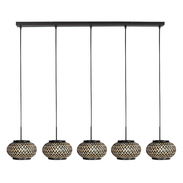 Nox light 4528zw – hanglamp met 5 bamboe kapjes