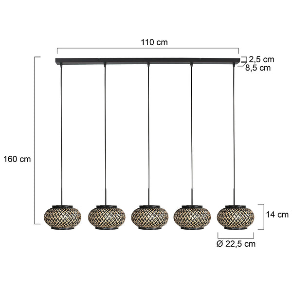 Nox light 4528zw – hanglamp met 5 bamboe kapjes