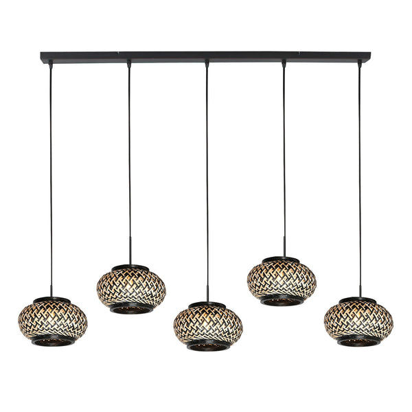 Nox light 4528zw – hanglamp met 5 bamboe kapjes