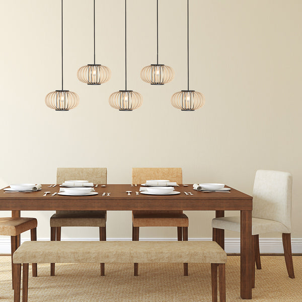 Hanglamp silva 4529zw – 5-lichts bamboelamp voor eettafel