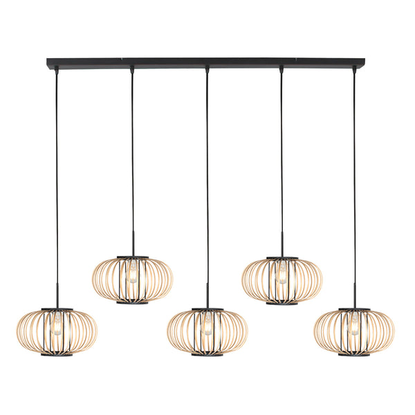 Hanglamp silva 4529zw – 5-lichts bamboelamp voor eettafel