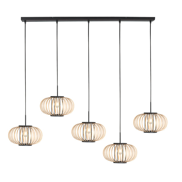 Hanglamp silva 4529zw – 5-lichts bamboelamp voor eettafel