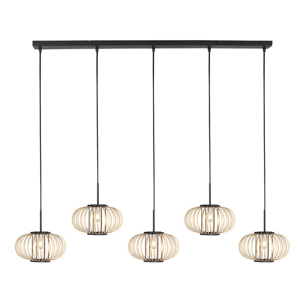 Hanglamp silva 4529zw – 5-lichts bamboelamp voor eettafel