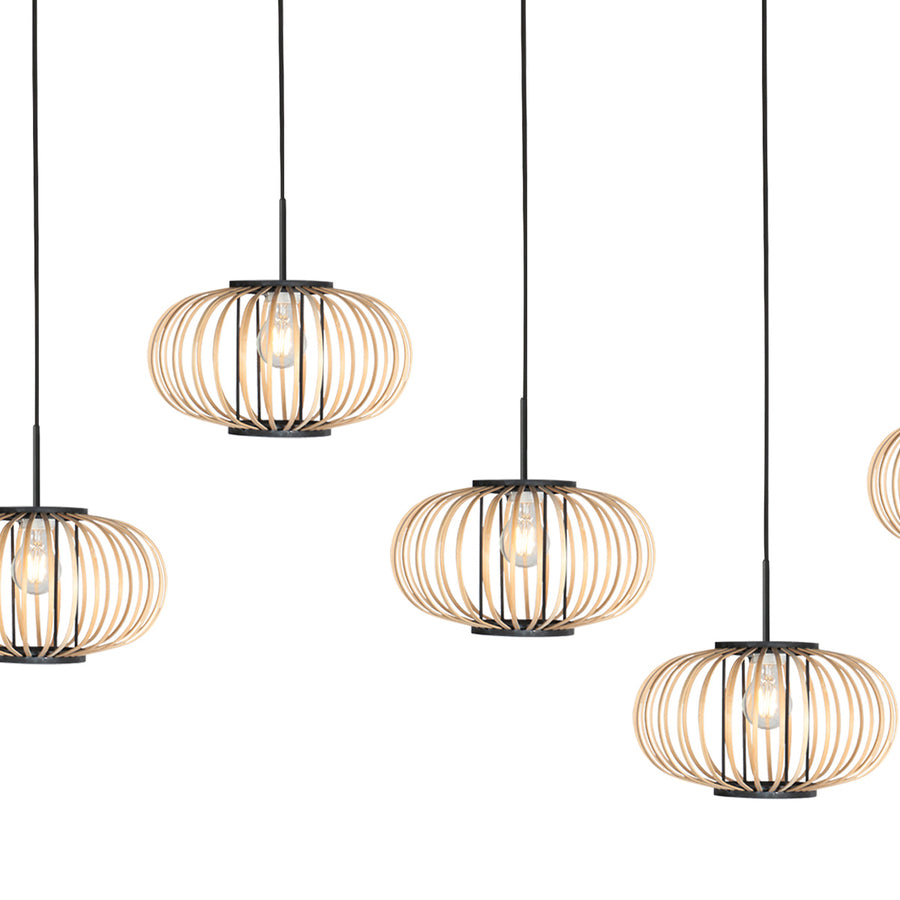 Hanglamp silva 4529zw – 5-lichts bamboelamp voor eettafel