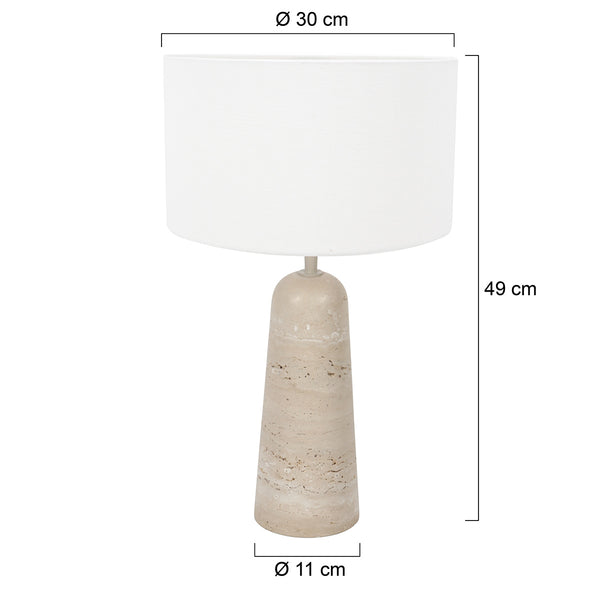 Travino 4553cr tafellamp met travertin voet en linnen kap