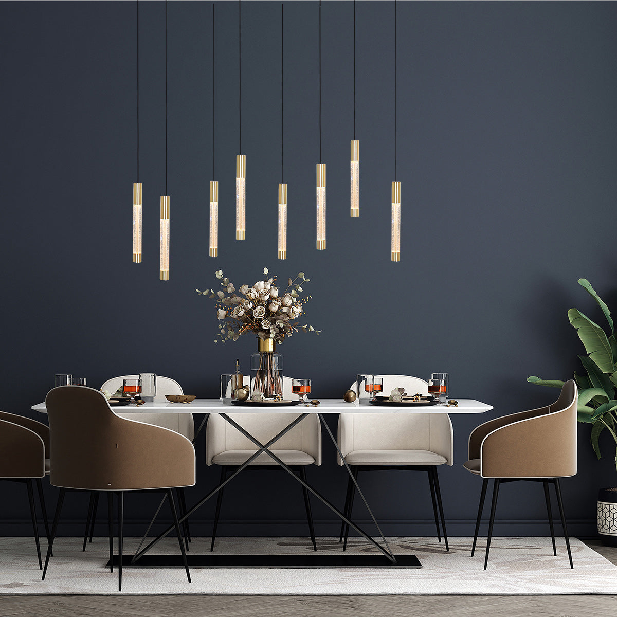 Hanglamp alisio 4580me 8-lichts luxe glas in messing