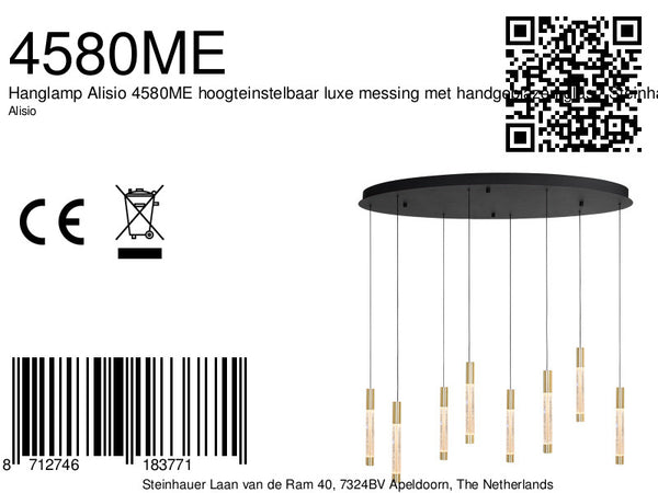 Hanglamp alisio 4580me 8-lichts luxe glas in messing
