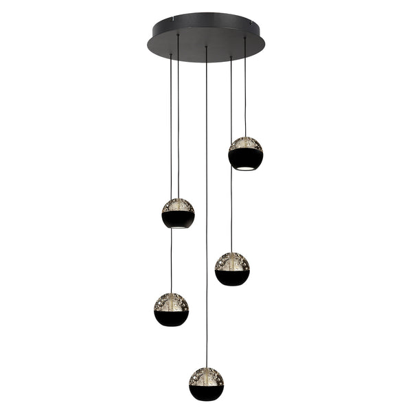 Belluno 4585zw – 5-lichts ronde hanglamp met cable lift