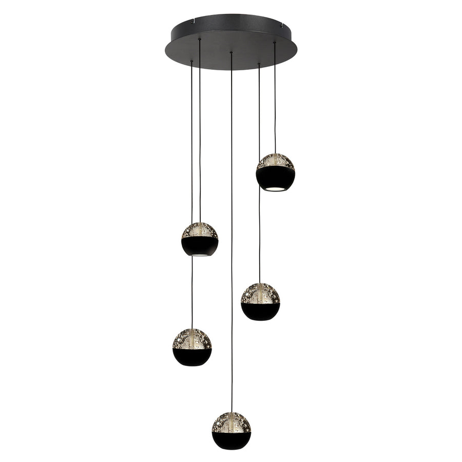 Belluno 4585zw – 5-lichts ronde hanglamp met cable lift