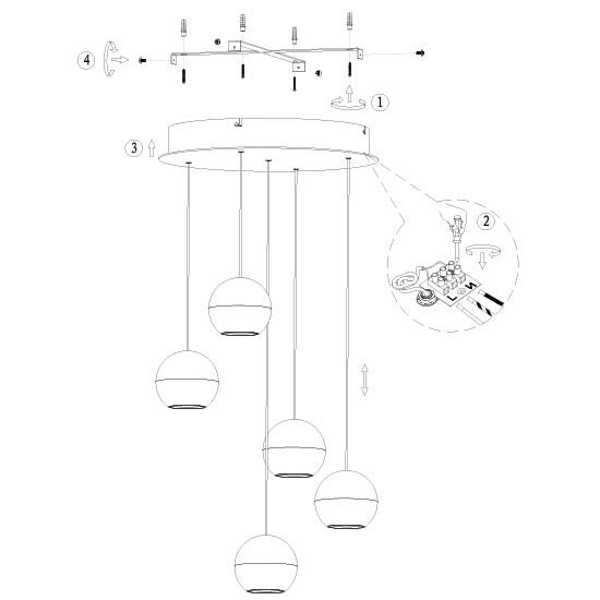 Belluno 4585zw – 5-lichts ronde hanglamp met cable lift