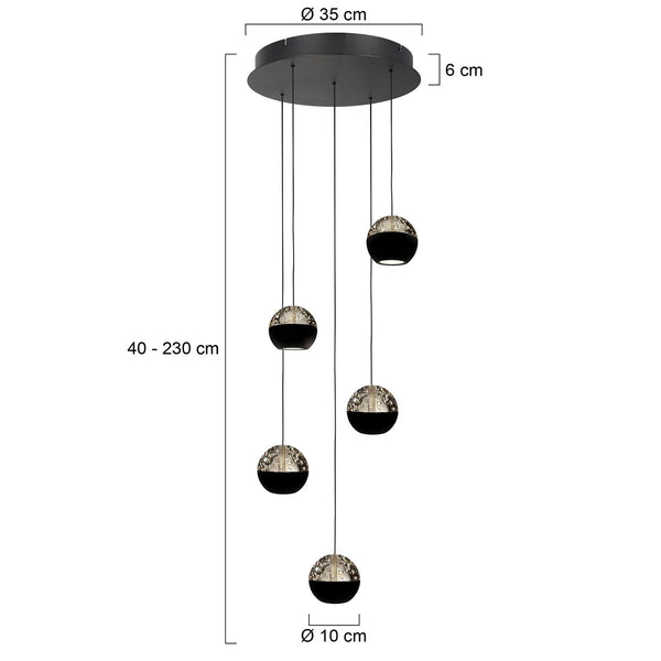Belluno 4585zw – 5-lichts ronde hanglamp met cable lift