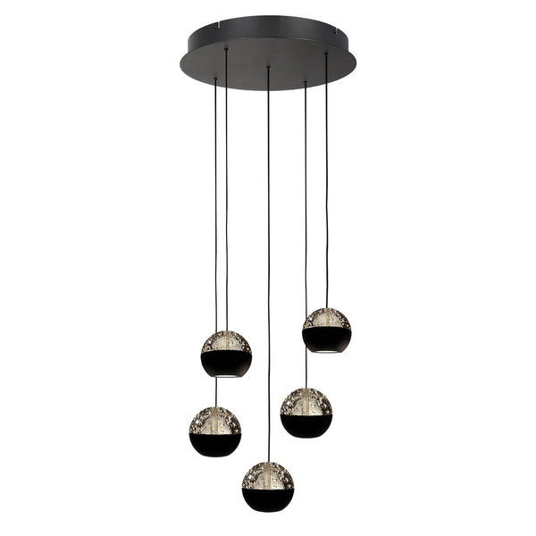 Belluno 4585zw – 5-lichts ronde hanglamp met cable lift