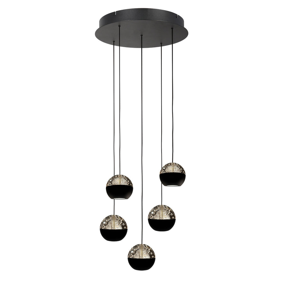 Belluno 4585zw – 5-lichts ronde hanglamp met cable lift