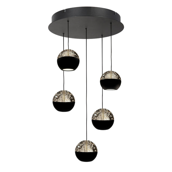 Belluno 4585zw – 5-lichts ronde hanglamp met cable lift