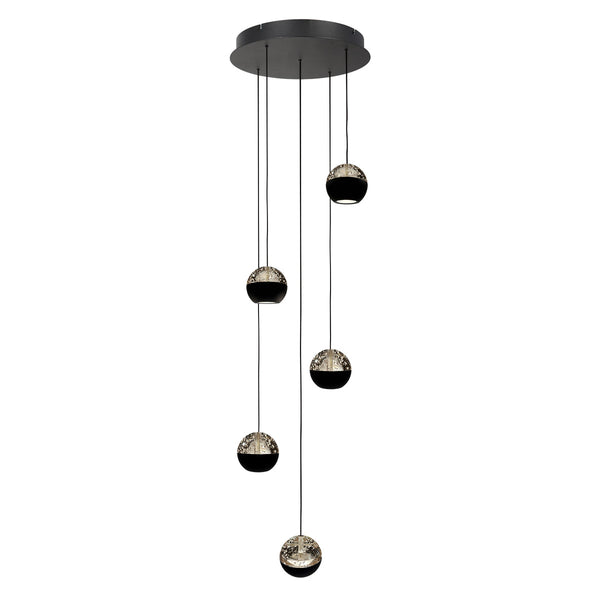Belluno 4585zw – 5-lichts ronde hanglamp met cable lift