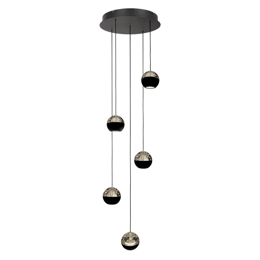 Belluno 4585zw – 5-lichts ronde hanglamp met cable lift