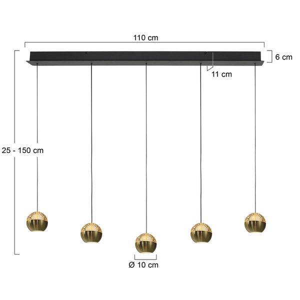 Belluno 4586me – luxe messing zwarte hanglamp met lift systeem
