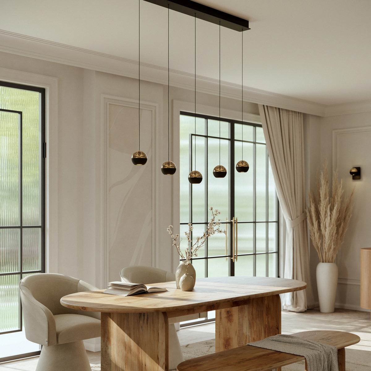 Belluno 4586zw – 5-lichts hanglamp met cable lift