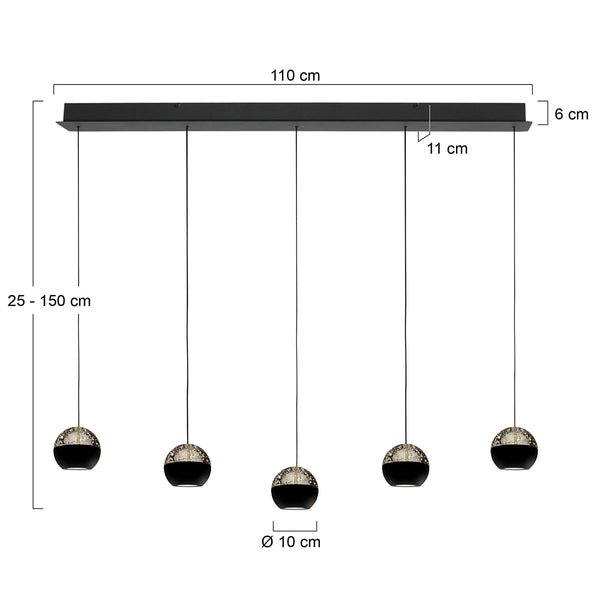 Belluno 4586zw – 5-lichts hanglamp met cable lift