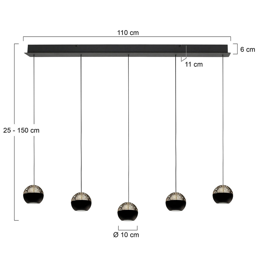 Belluno 4586zw – 5-lichts hanglamp met cable lift
