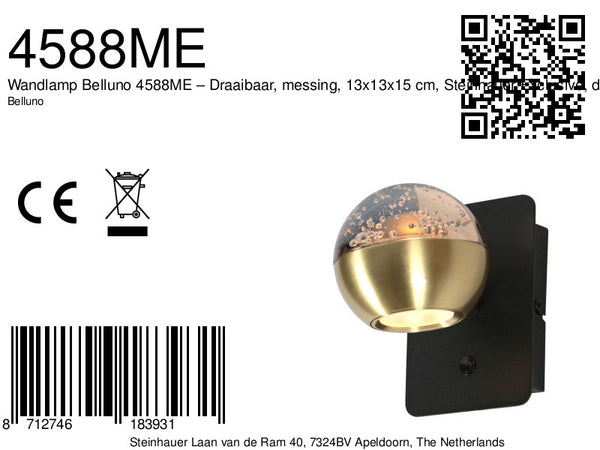 Belluno 4588me – messing wandlamp met warme sfeer
