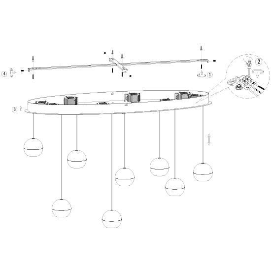 Belluno 4591me – 8-lichts hanglamp ovaal met cable lift