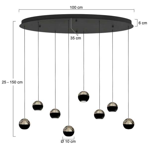 Belluno 4591zw – 8-lichts hanglamp met cable lift