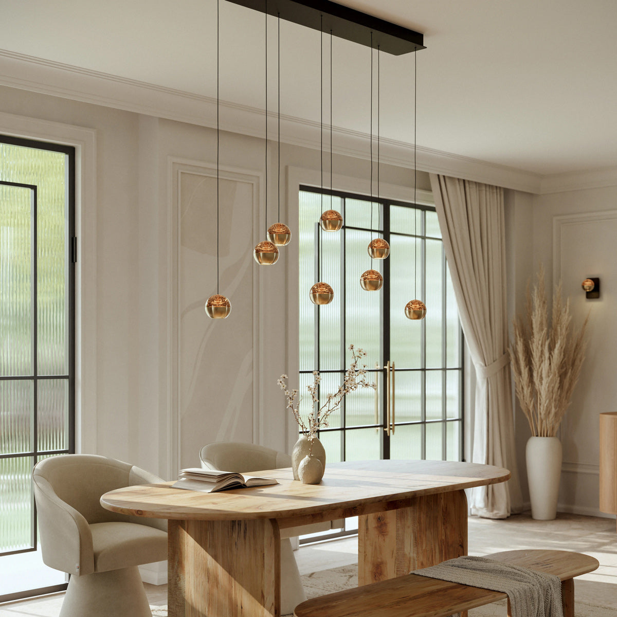 Belluno 4592me – 8-lichts hanglamp met cable lift