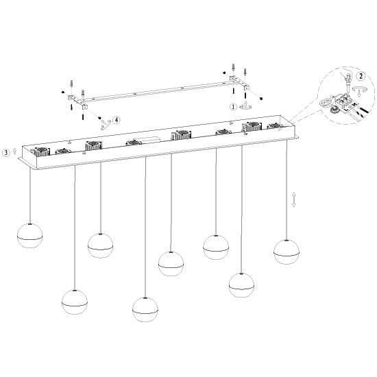 Belluno 4592me – 8-lichts hanglamp met cable lift