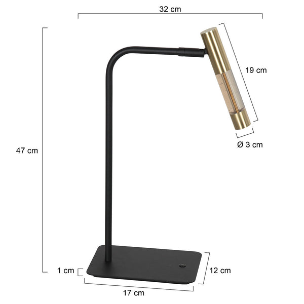 Tafellamp alisio 4593me 1-lichts luxe glas in messing met push dimmer