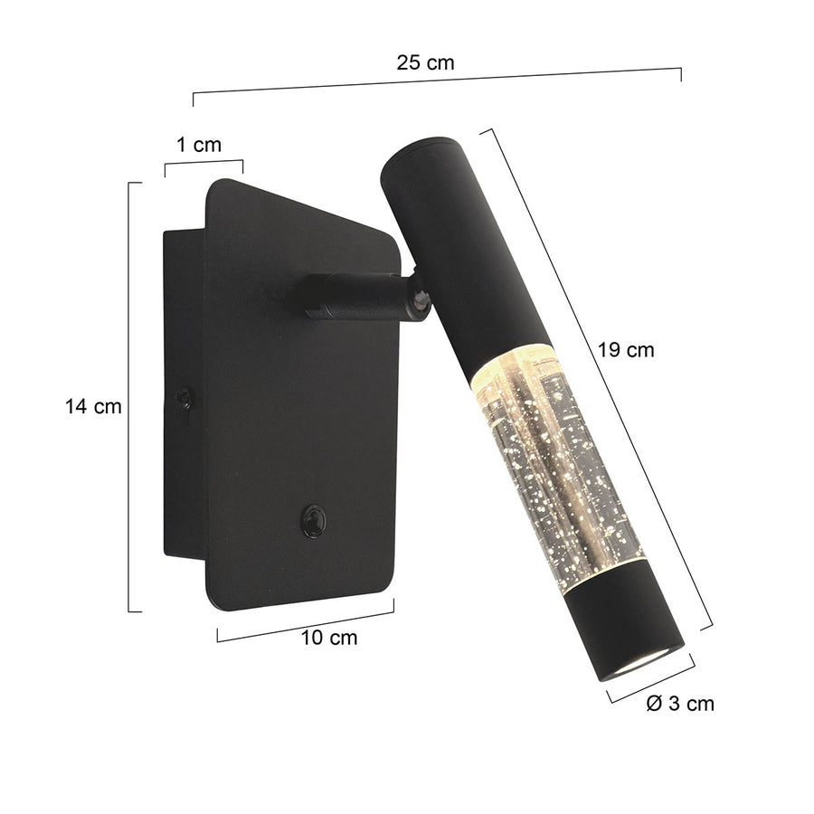 Wandlamp alisio 4594zw luxe glas in zwart met pushdimmer