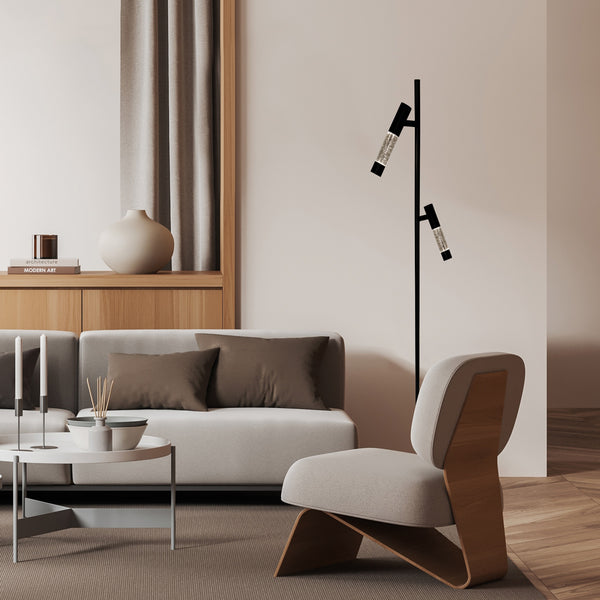 Vloerlamp alisio 4597zw 2-lichts luxe glas in zwart met push dimmer