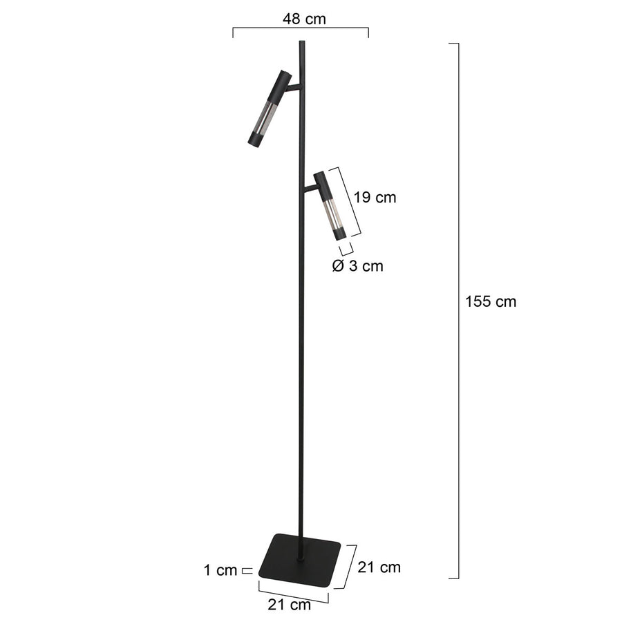 Vloerlamp alisio 4597zw 2-lichts luxe glas in zwart met push dimmer