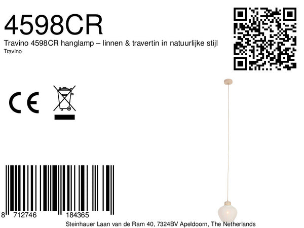 Travino 4598cr hanglamp – linnen & travertin in natuurlijke stijl