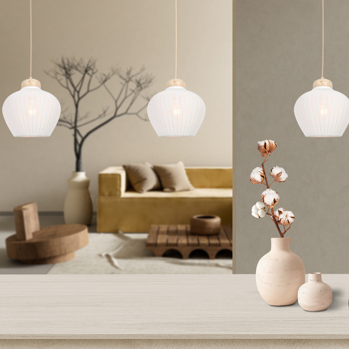 Travino 4599cr hanglamp – linnen & travertin, stijlvol boven tafel