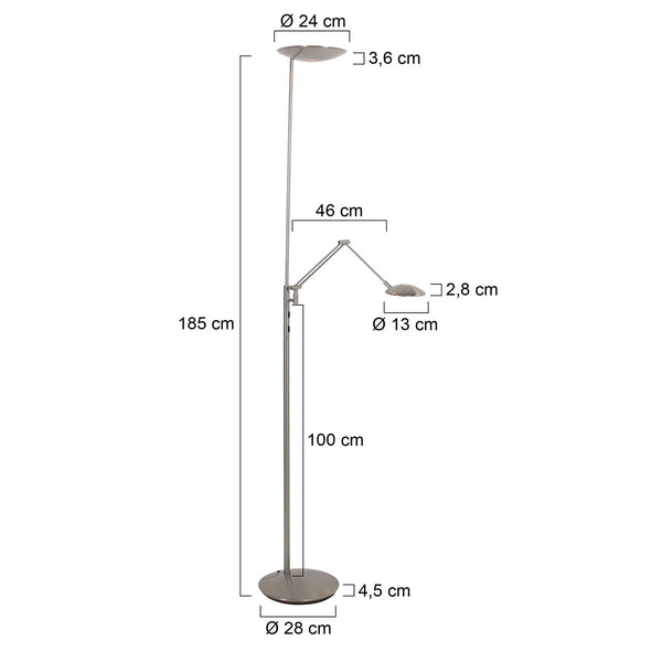 Vloerlamp daphne 2 4602st - stalen uplight met leesarm