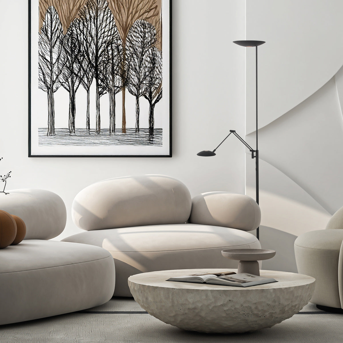 Vloerlamp daphne 2 4602zw - zwarte uplight met leesarm