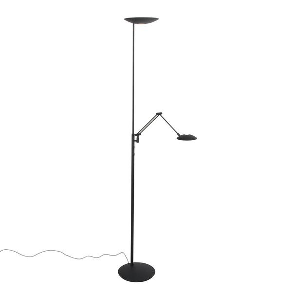 Vloerlamp daphne 2 4602zw - zwarte uplight met leesarm