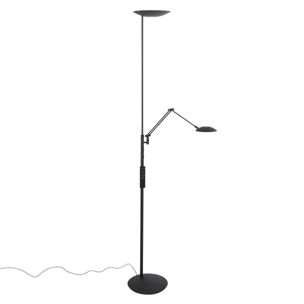 Vloerlamp daphne 2 4602zw - zwarte uplight met leesarm