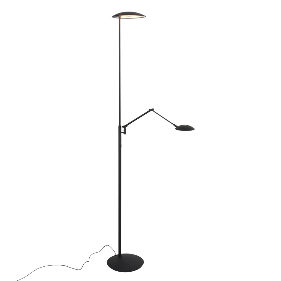 Vloerlamp daphne 2 4602zw - zwarte uplight met leesarm