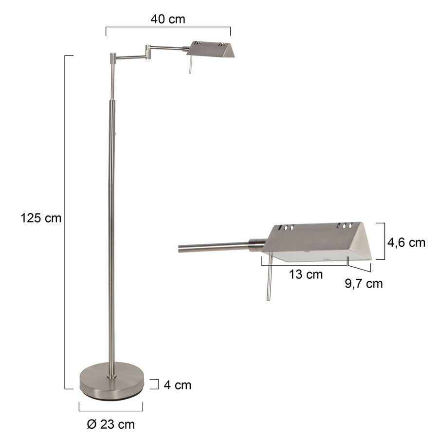 Leeslamp glowgo 4603st – stalen vloerlamp met accu en leeslicht