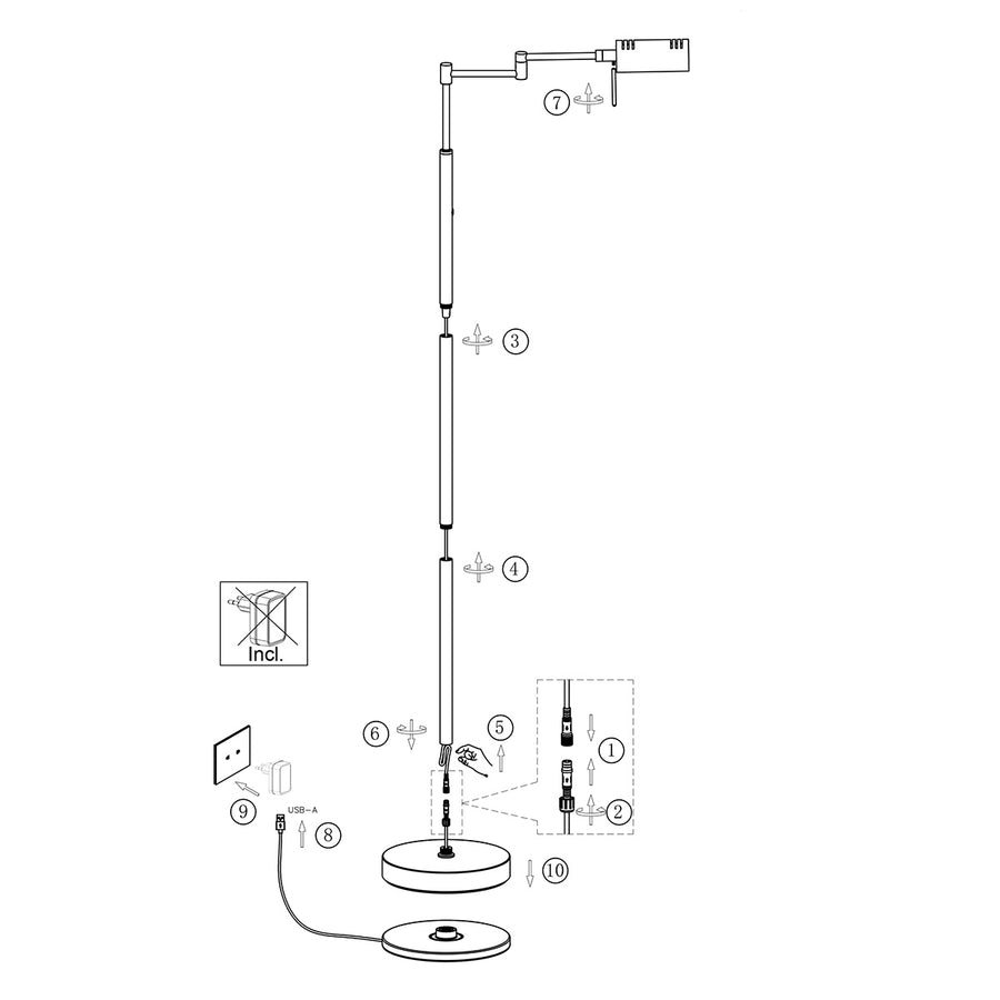 Leeslamp glowgo 4603st – stalen vloerlamp met accu en leeslicht