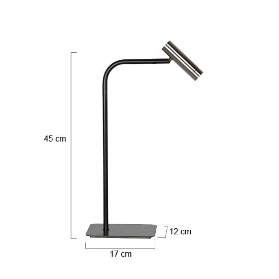 Tafellamp lumo 4606st - stijlvolle verstelbare leeslamp in staal met zwart