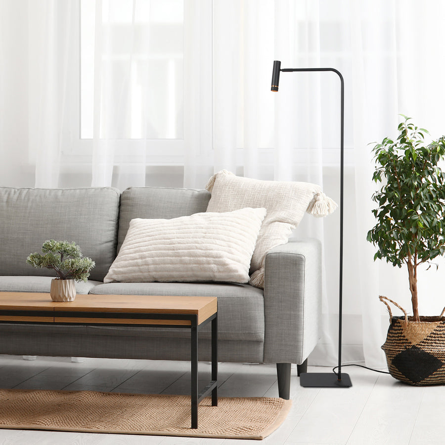 Vloerlamp lumo 4607zw - moderne zwarte leeslamp met strak design