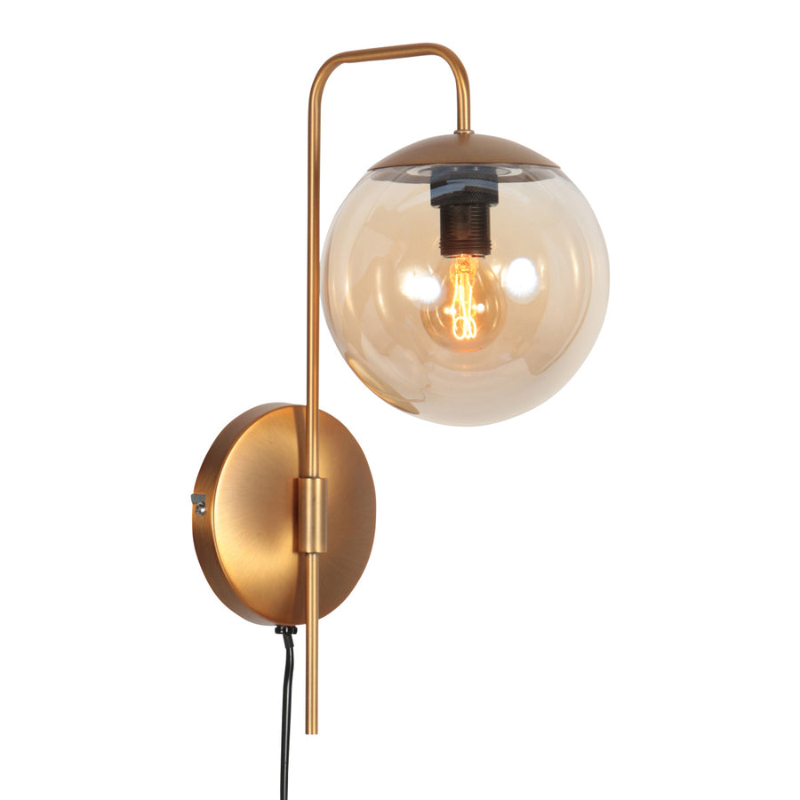 Wandlamp bollique 4609br bronskleurige lamp met amberglas