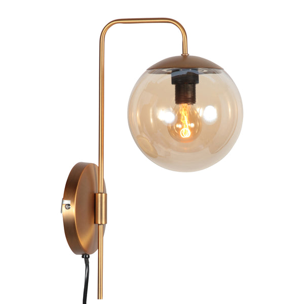 Wandlamp bollique 4609br bronskleurige lamp met amberglas