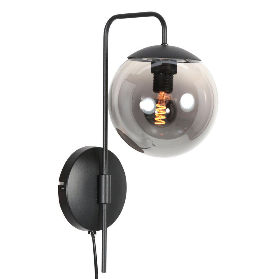 Wandlamp bollique 4609zw zwarte lamp met smoke glas
