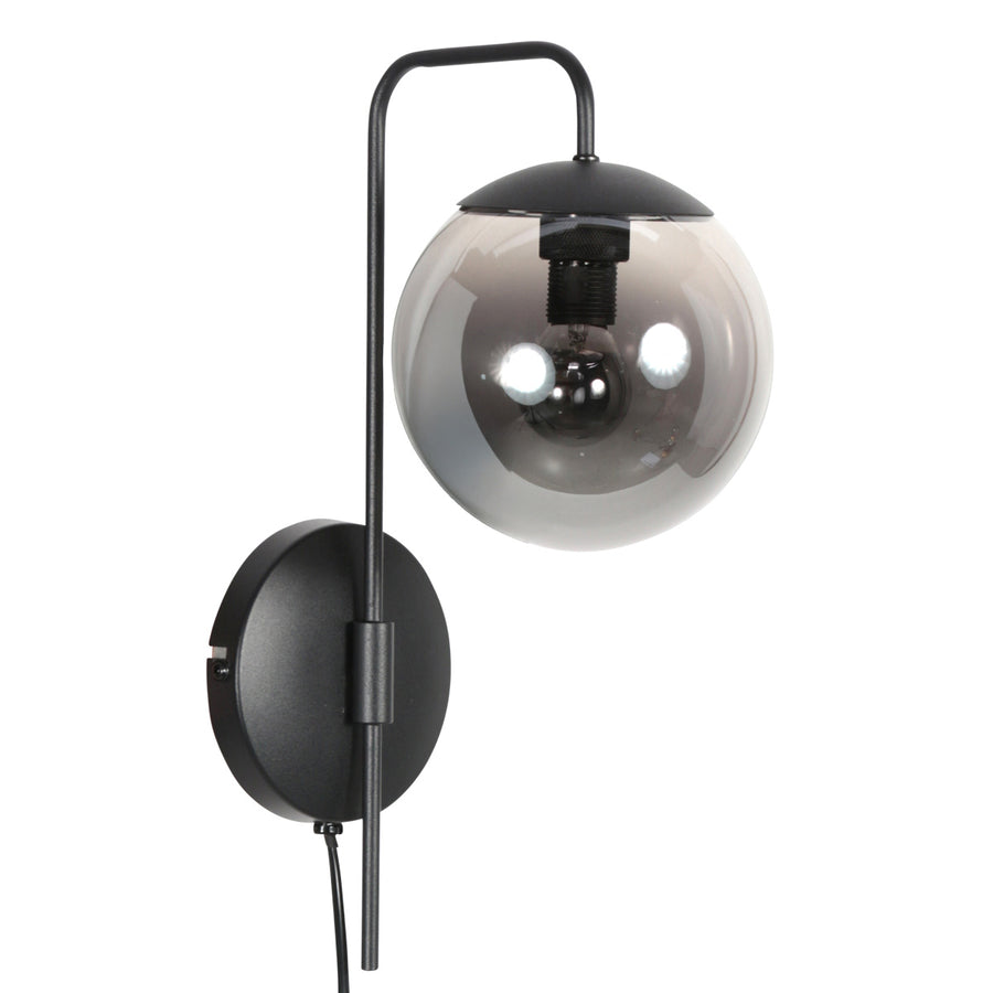 Wandlamp bollique 4609zw zwarte lamp met smoke glas